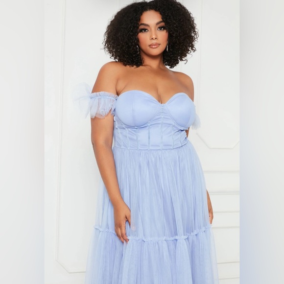 Gracie Tulle Maxi Dress - Light Blue - Picture 3 of 6